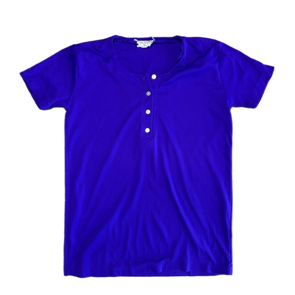 made in usa Tops - Vintage Nylon Royal Blue Short Sleeve Henley Tee